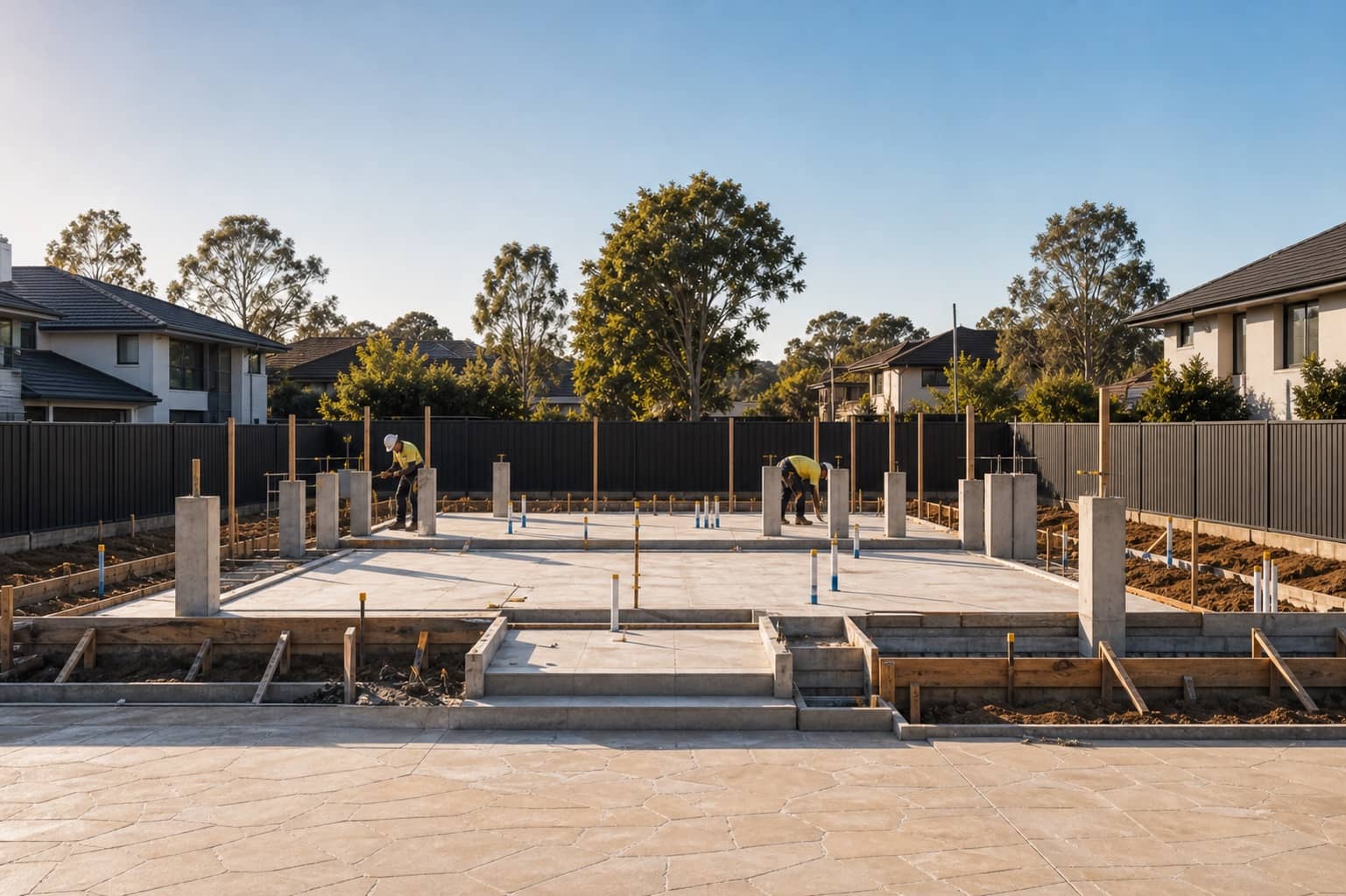 Early ground and slab stage for the same premium home shown at handover