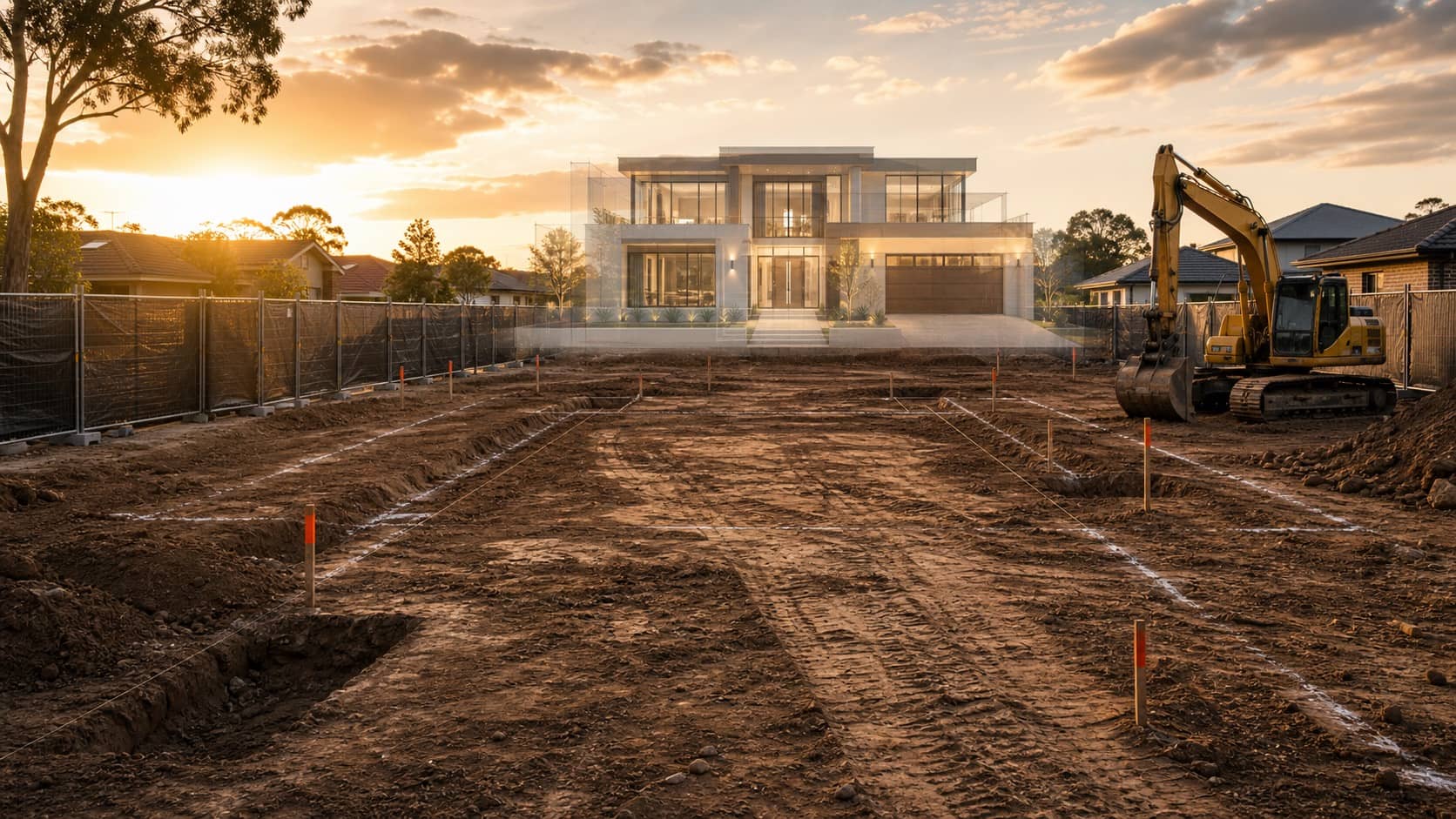 Prepared residential rebuild site before new construction