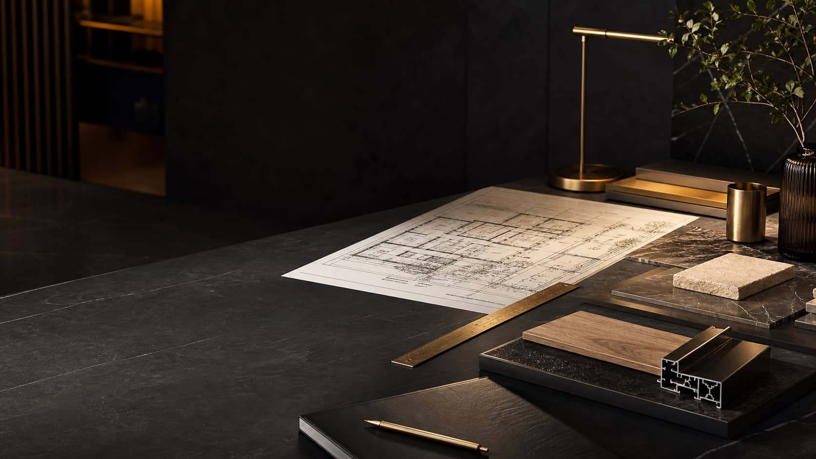 Architectural planning table with material samples