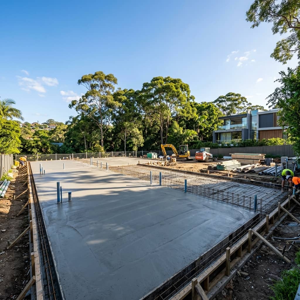Concrete slab and foundation stage of a premium home